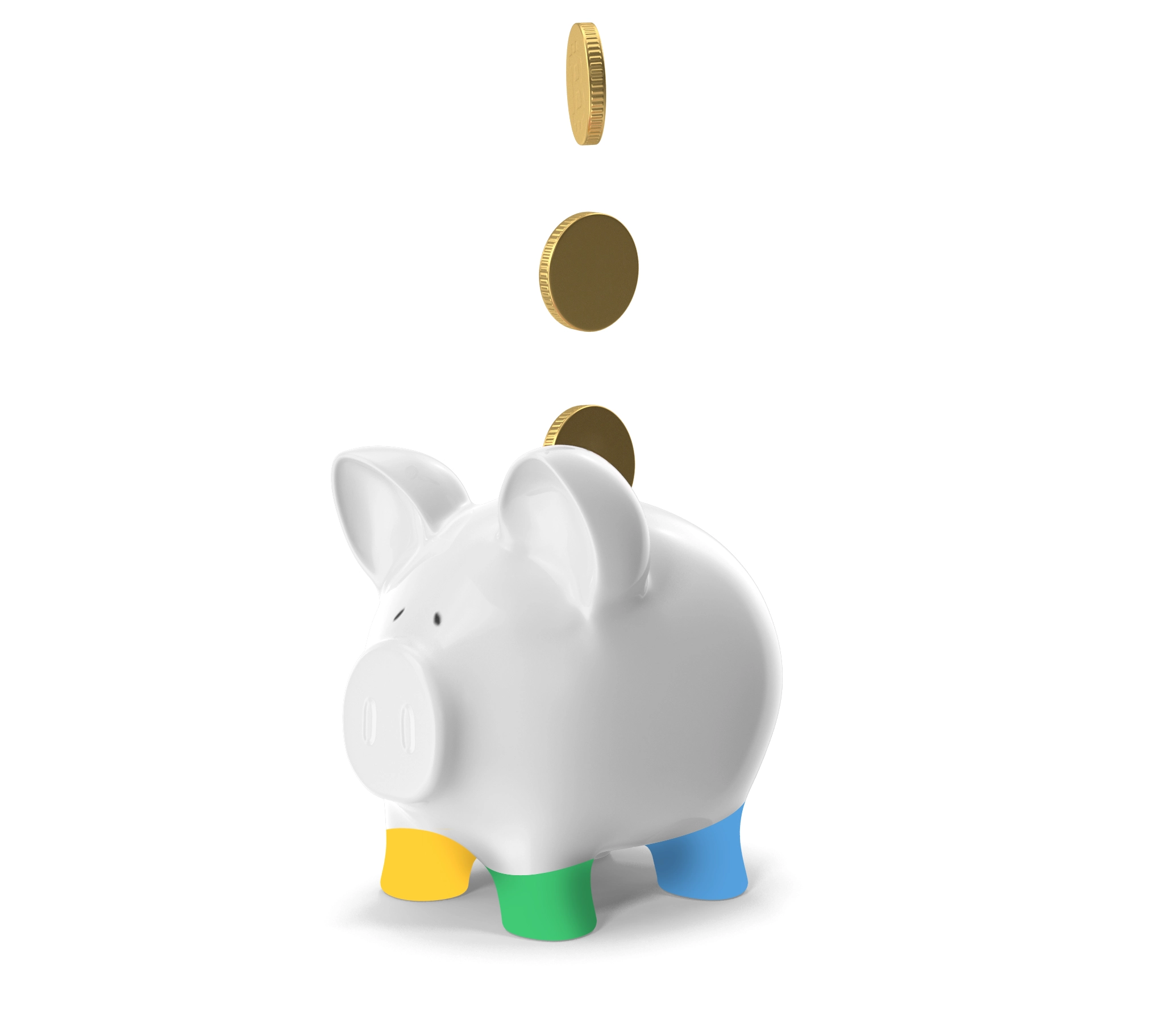 Piggy Bank in Google Colours with Coins going into it