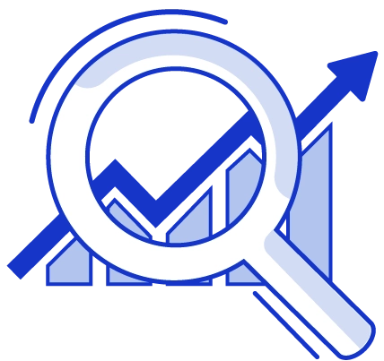 Search Engine Optimization Icon with Magnifying Glass and Graph Showing Increased Results