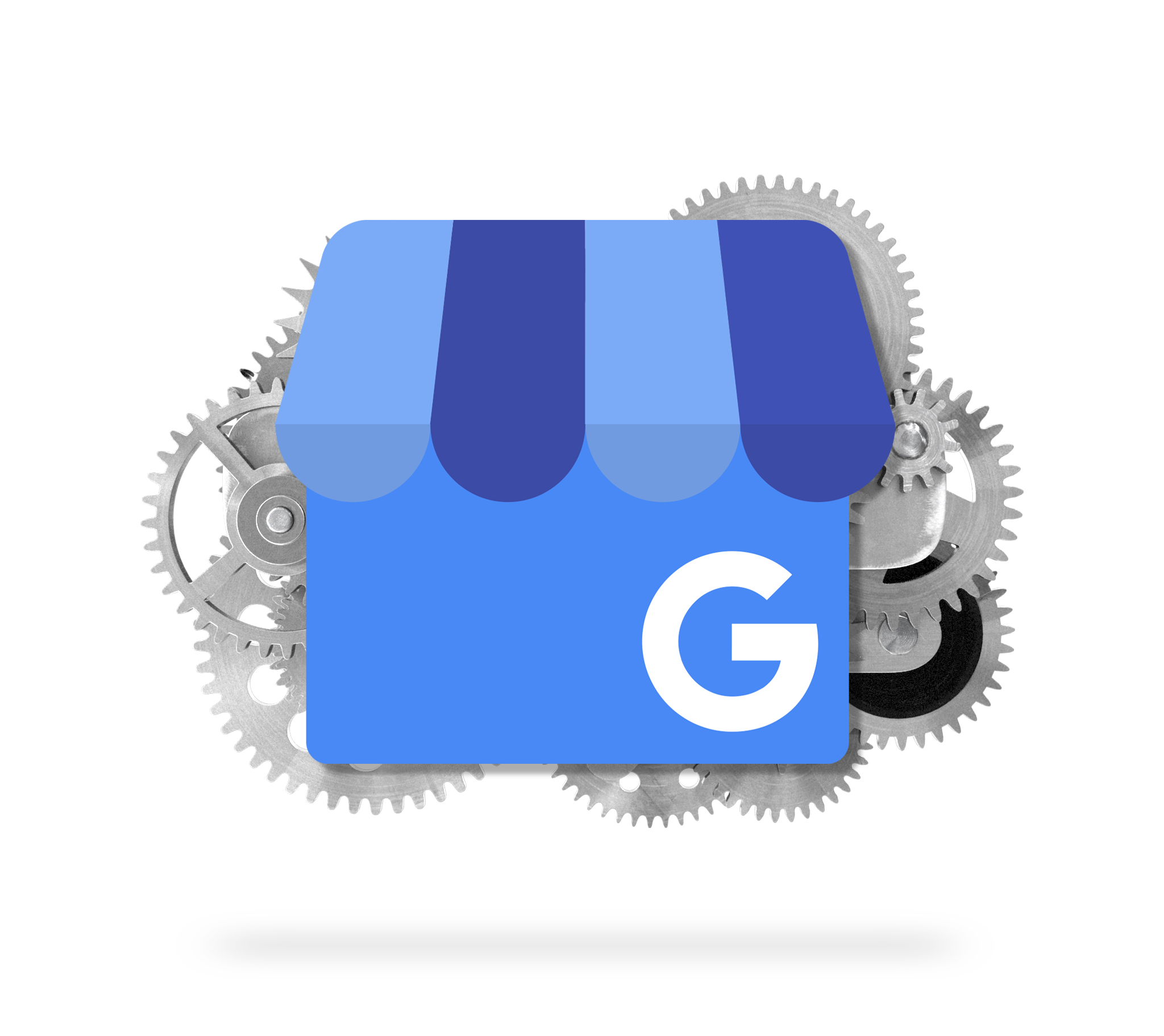 Google Business Profile Logo with Mechanical Gears Behind it