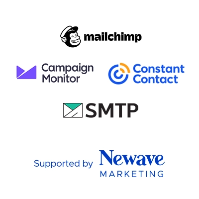 Email Marketing Support Services graphic showing Campaign Monitor, Constant Contact, SMTP logos along with Newave Marketing Logo