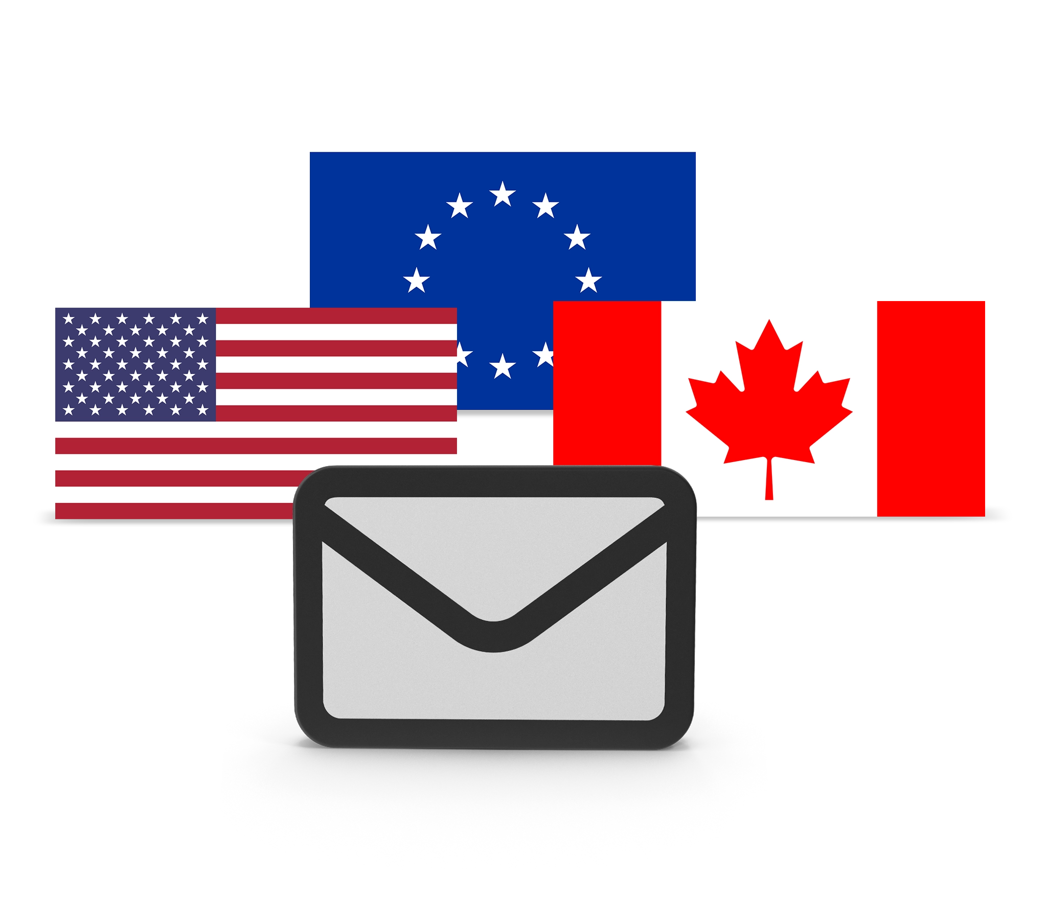 Email Marketing Legislation - USA, Canada, European Union Flags