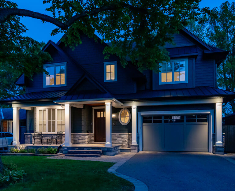 Front of two story house at night