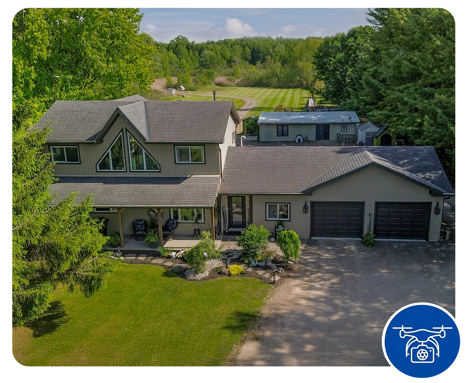 Hero-Shot-House-Drone-44 Hero shot of front of house from the air